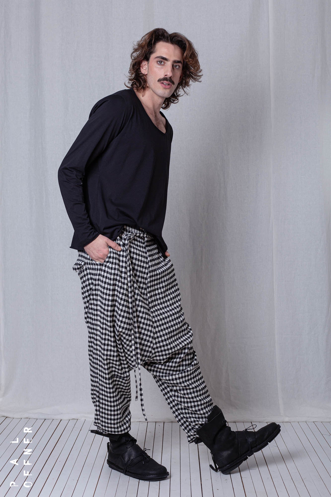 Wide Trousers_Checked Cotton Mix