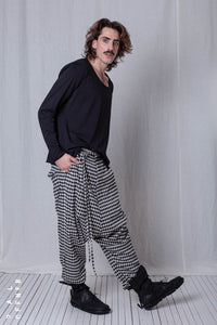 Wide Trousers_Checked Cotton Mix