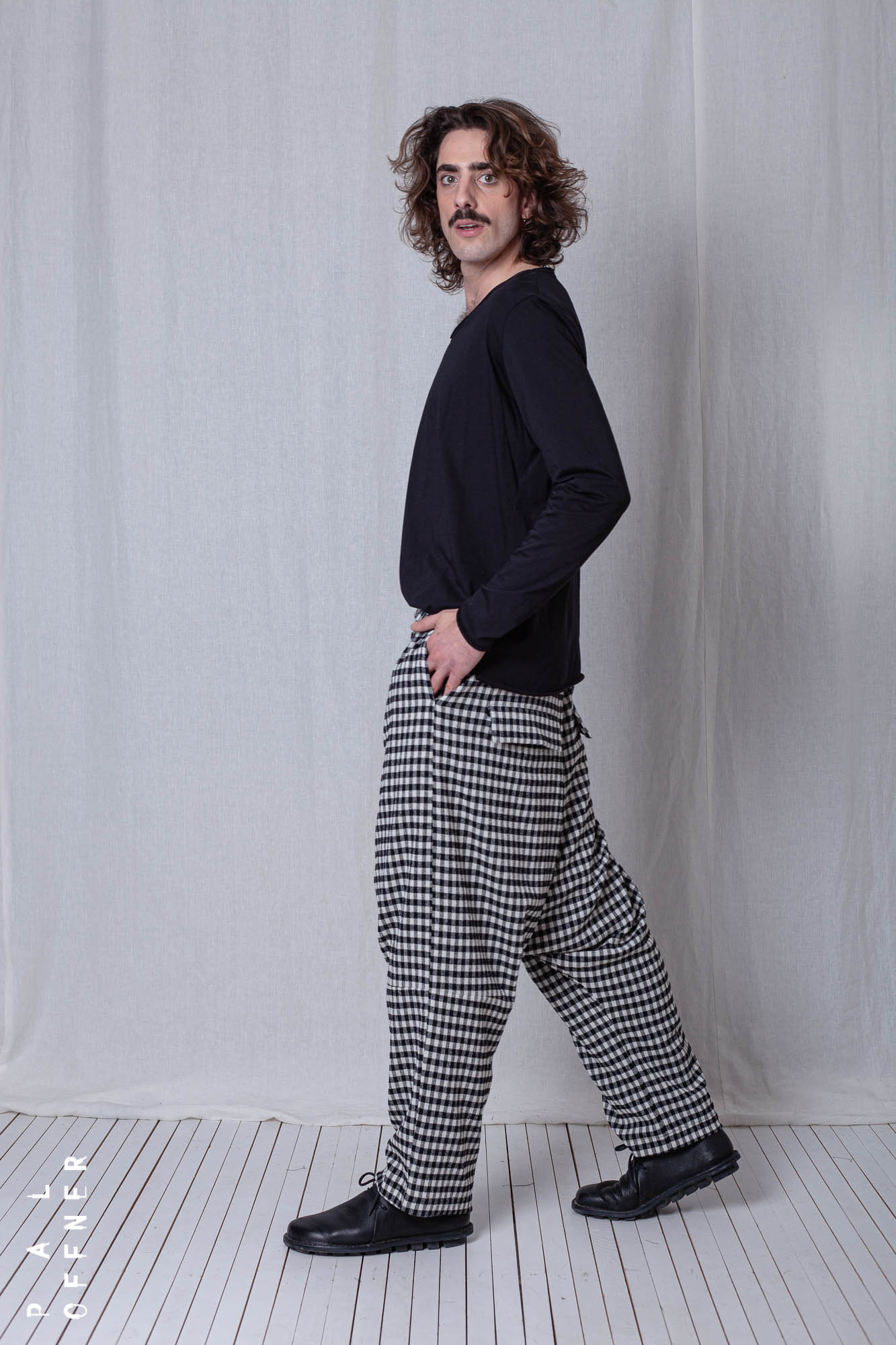 Wide Trousers_Checked Cotton Mix