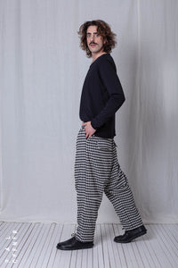 Wide Trousers_Checked Cotton Mix
