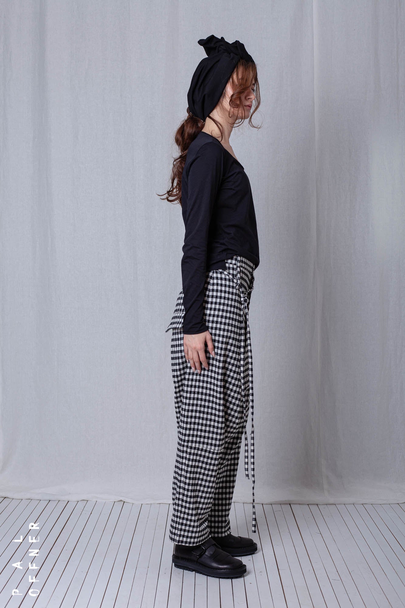 Wide Trousers_Checked Cotton Mix