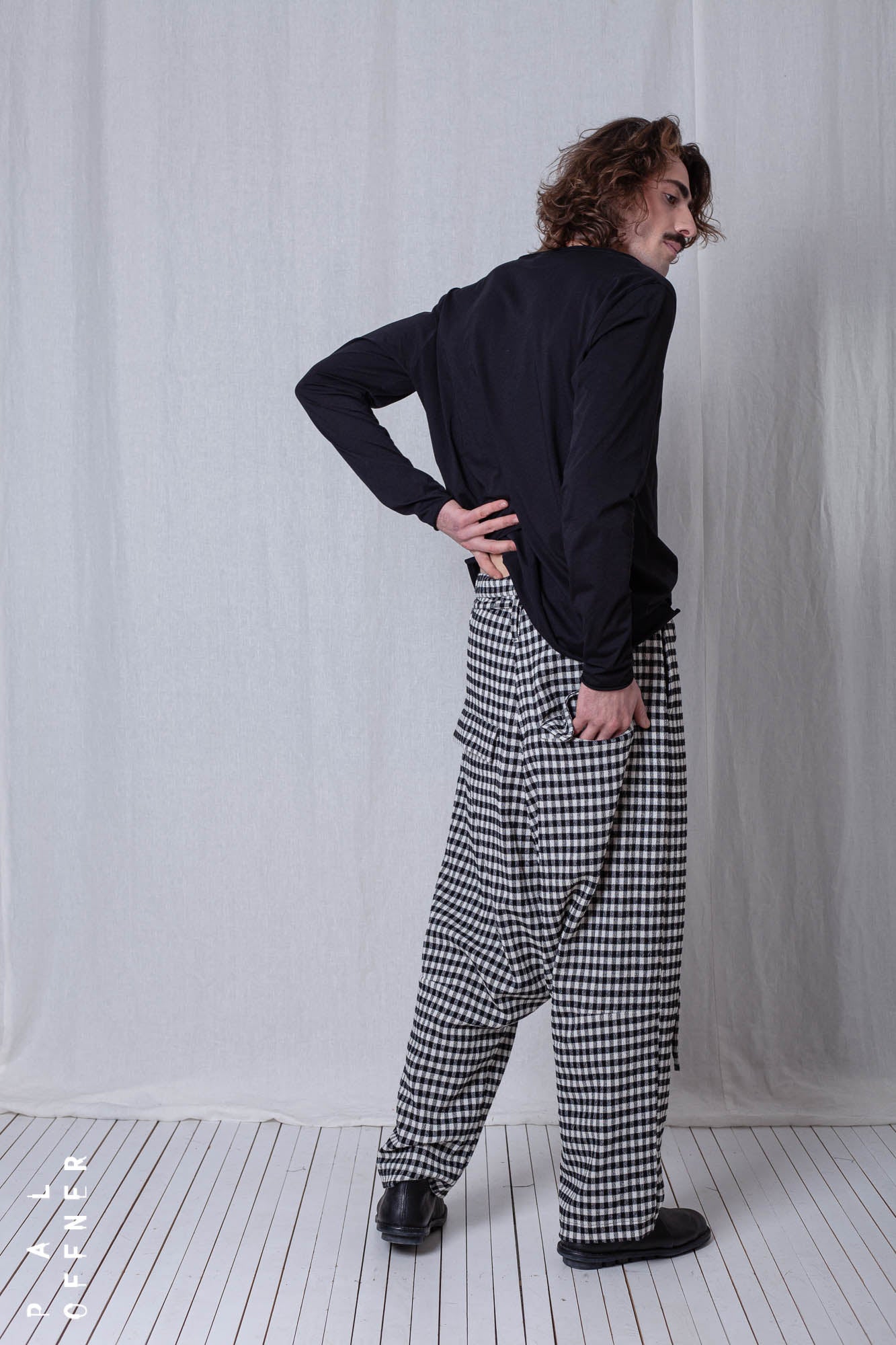 Wide Trousers_Checked Cotton Mix