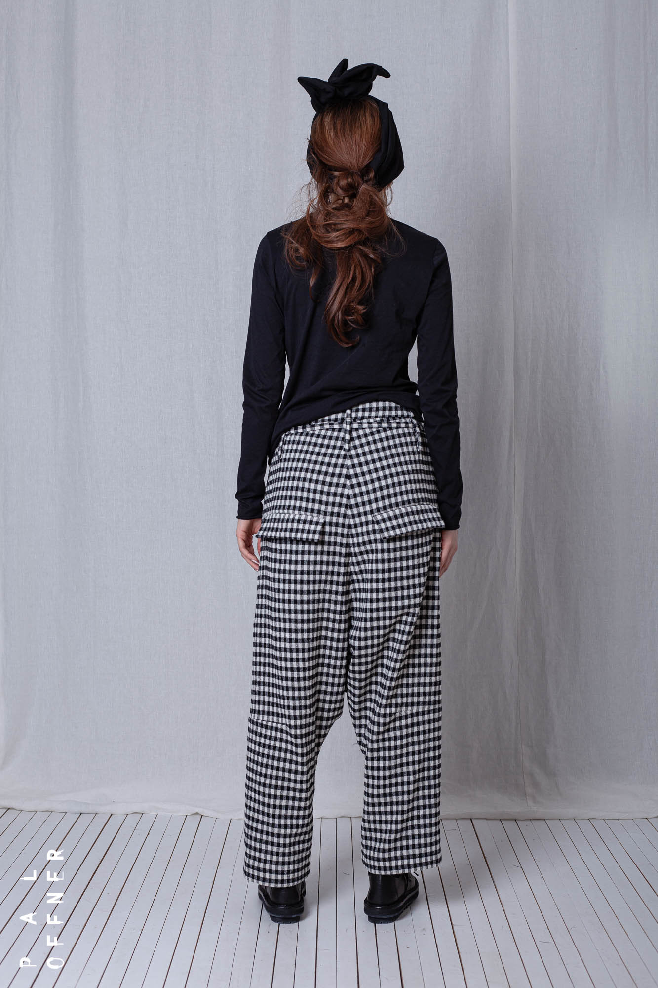 Wide Trousers_Checked Cotton Mix