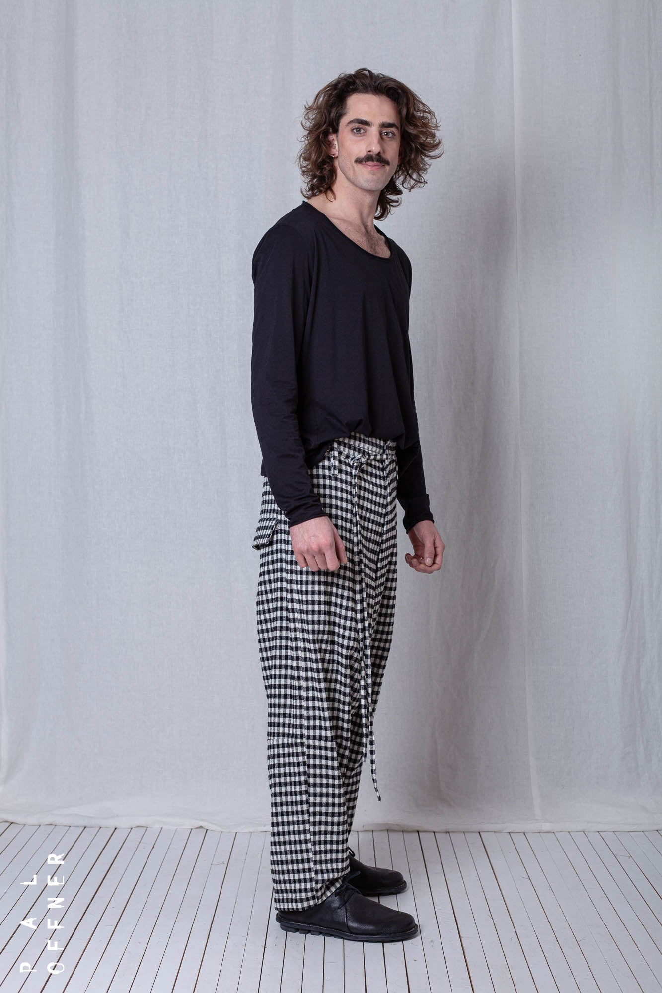 Wide Trousers_Checked Cotton Mix