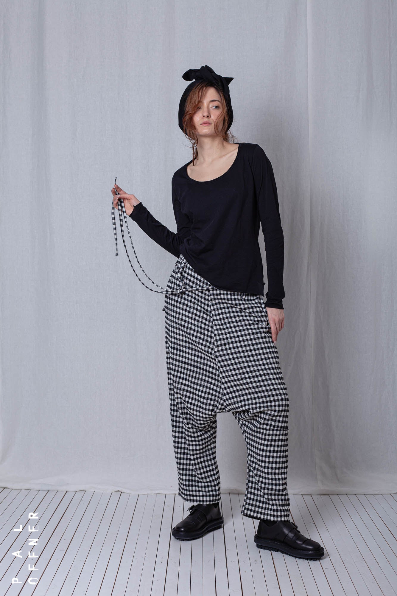 Wide Trousers_Checked Cotton Mix
